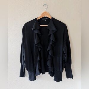 Chaus Black Open Front Soft Ruffle Layering Cardigan Sweater Women's Size L